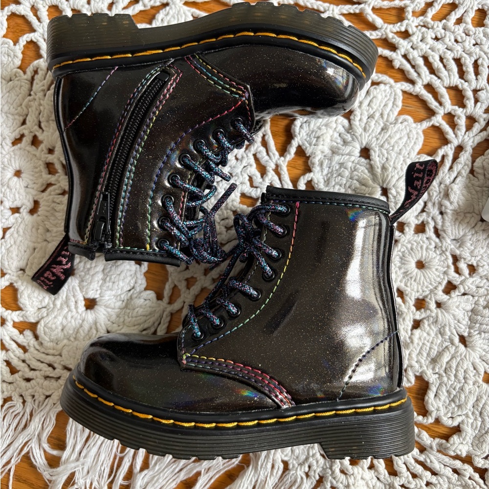 SOLD Dr. Martens Black Glitter Boots with Colorful Laces